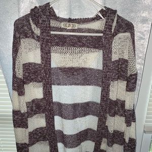 Pink Rose Striped Hooded Cardigan